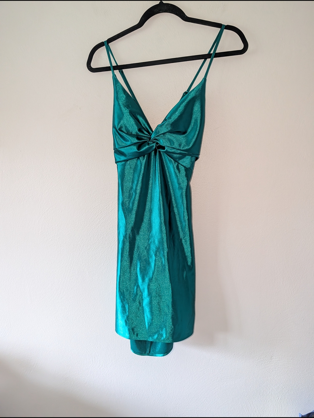 6 Alyce Green Satin Knot-Front Slip Mini Dress